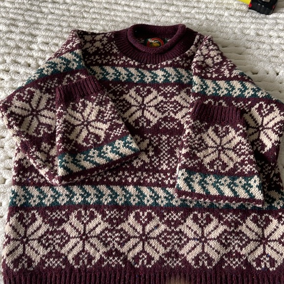 Fair Isle Alps, 💯% wool pullover Lg. Vintage sweater. Colorful. Rolled collar. - Picture 1 of 5
